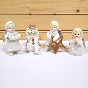 Noel Grandeur Angels Lot 4 Small Ceramic Hand Painted White Gold Vintage Musical